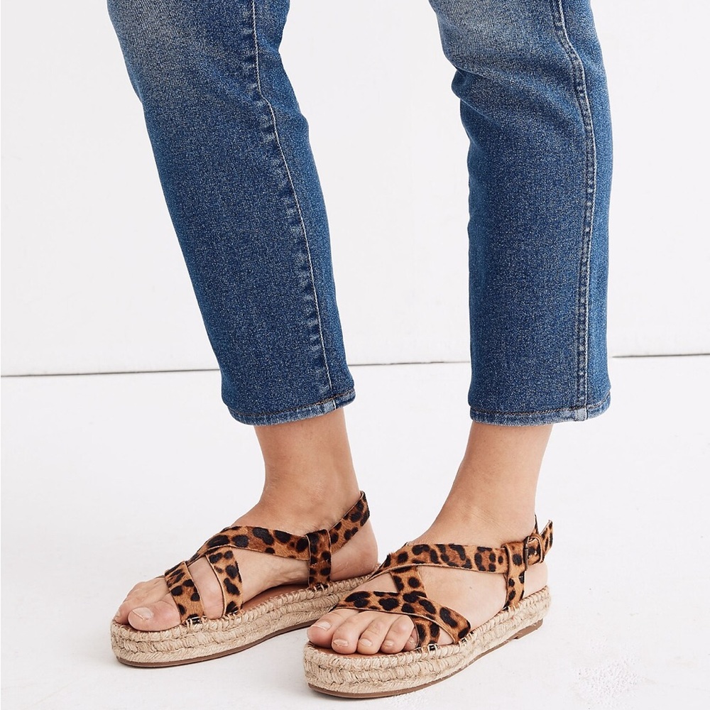 Madewell The Malia Espadrille Sandal in Leopard Calf Hair — Size 7
